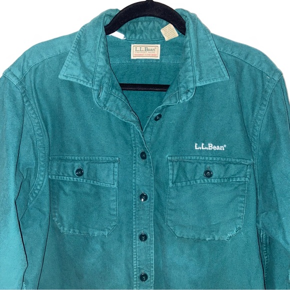 Vintage LL Bean Shirt Womens Size 18 Chamois Cloth Flannel Flap Pockets USA Flaw - Picture 15 of 16